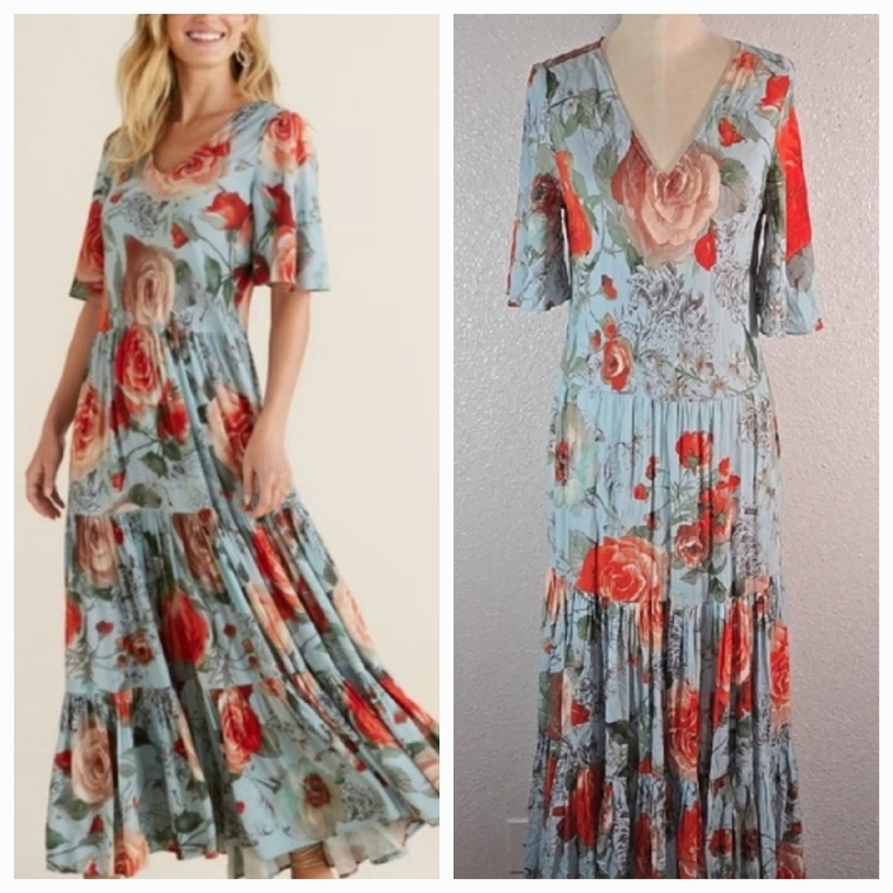 Soft Surroundings Floral V-Neck Maxi Dress